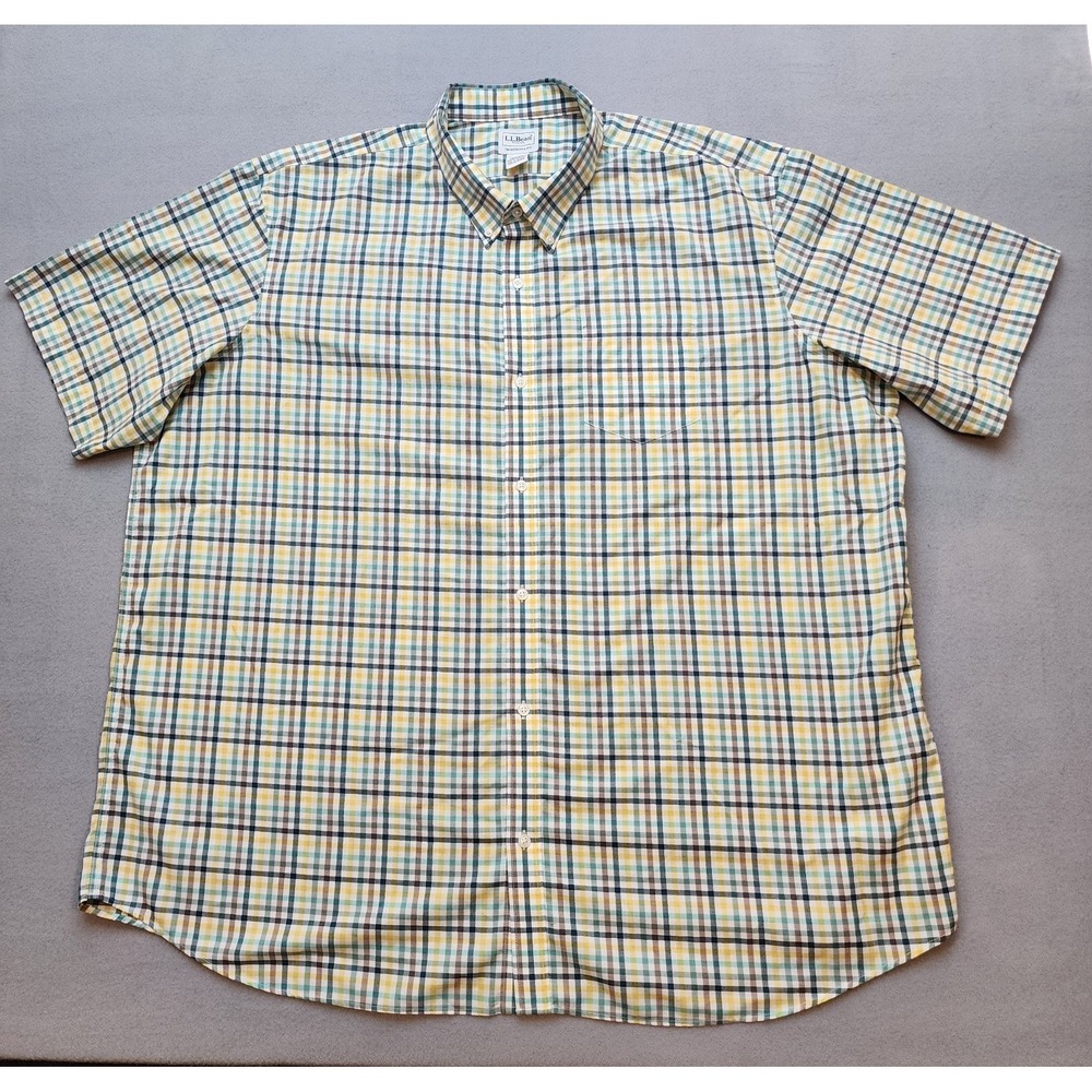 L.L.Bean Traditional Fit Button Front Shirt Men's XXXL Plaid Short Sleeve Cotton